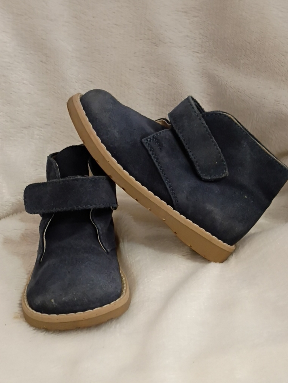 Kids Navy Suede Hook-and-Loop Ankle Boots